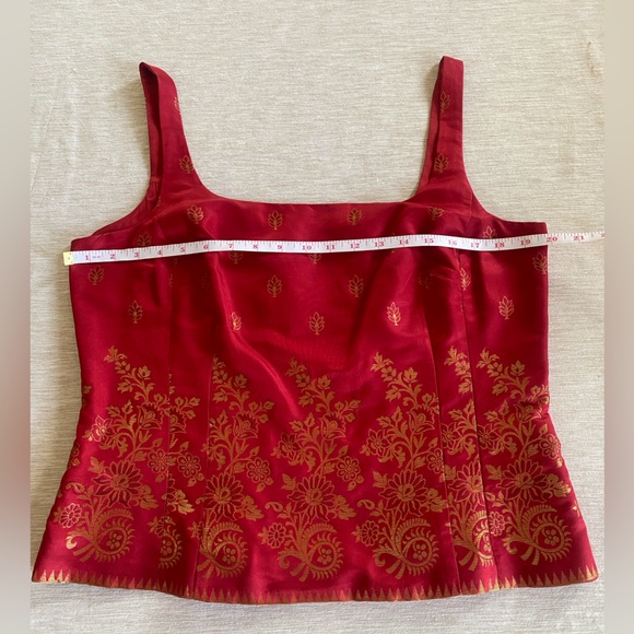 Ann Taylor Red Silk Top with Gold Embroidery Size 14 - Picture 9 of 14